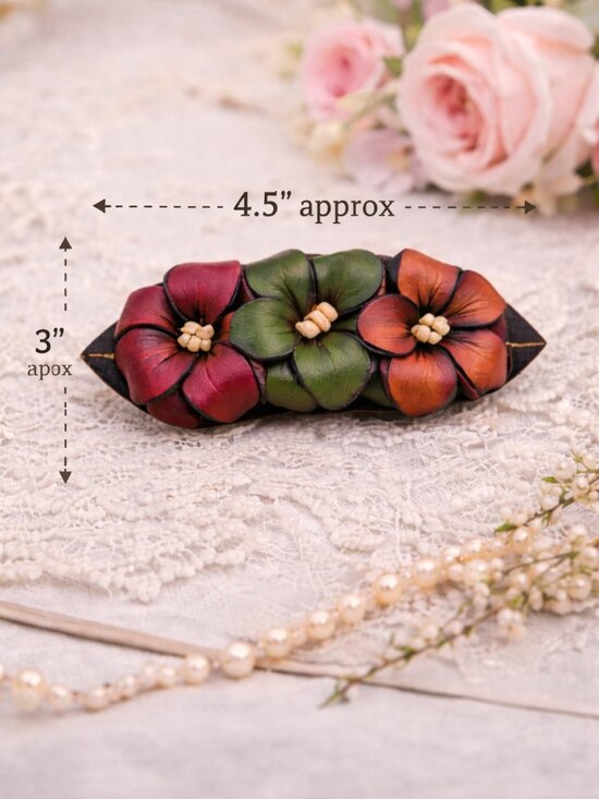 Handmade Leather Fall Multicolor Floral Hair Barrette | Colombian Artisan Clip main image 6